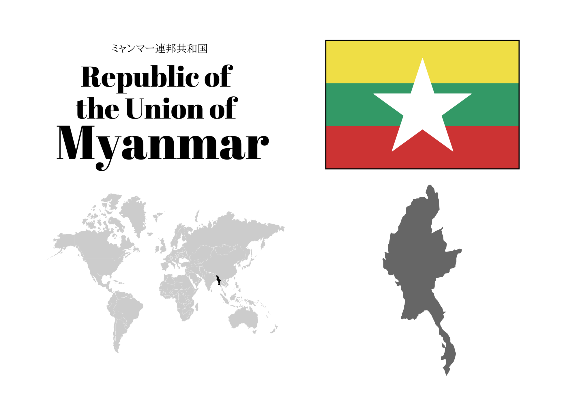 ミャンマー連邦共和国（Republic of the Union of Myanmar）の地図と国旗